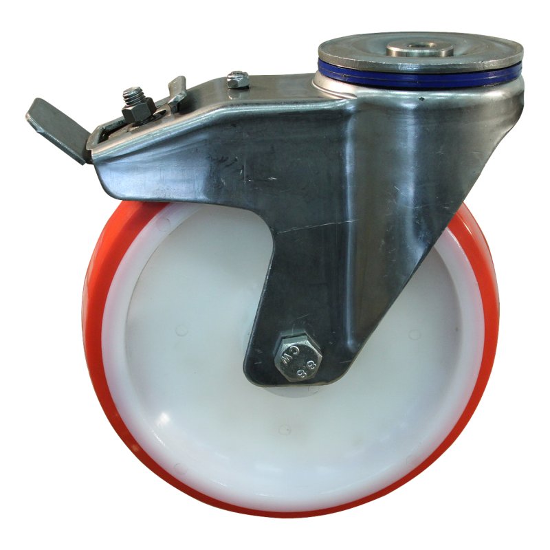 swivel castor with brake 200mm series 27 ᠆ 31 bolt hole SS roller bearing