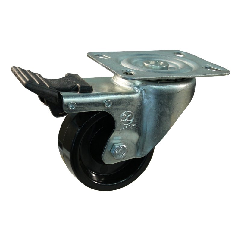 swivel castor with brake 100mm serie 35 ᠆ 09 plate mounting ball bearing