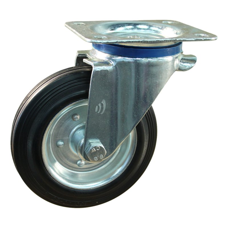 swivel castor 200mm series 02 - 12 plaatbevestiging met uitsparing richtingvastzetter roller bearing