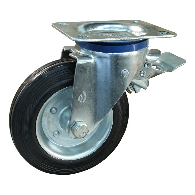 zwenkwiel geremd 160mm serie 02 ᠆ 12 plaatbevestiging met uitsparing richtingvastzetter rollager
