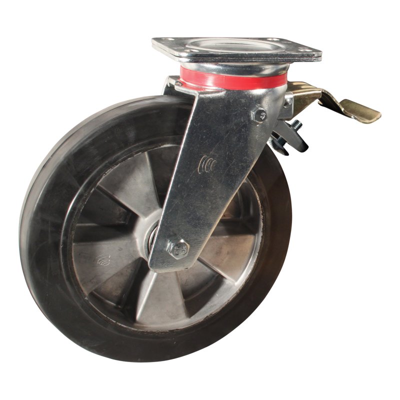 swivel castor with brake 250mm series 10 ᠆ 17 plate mounting ball bearing