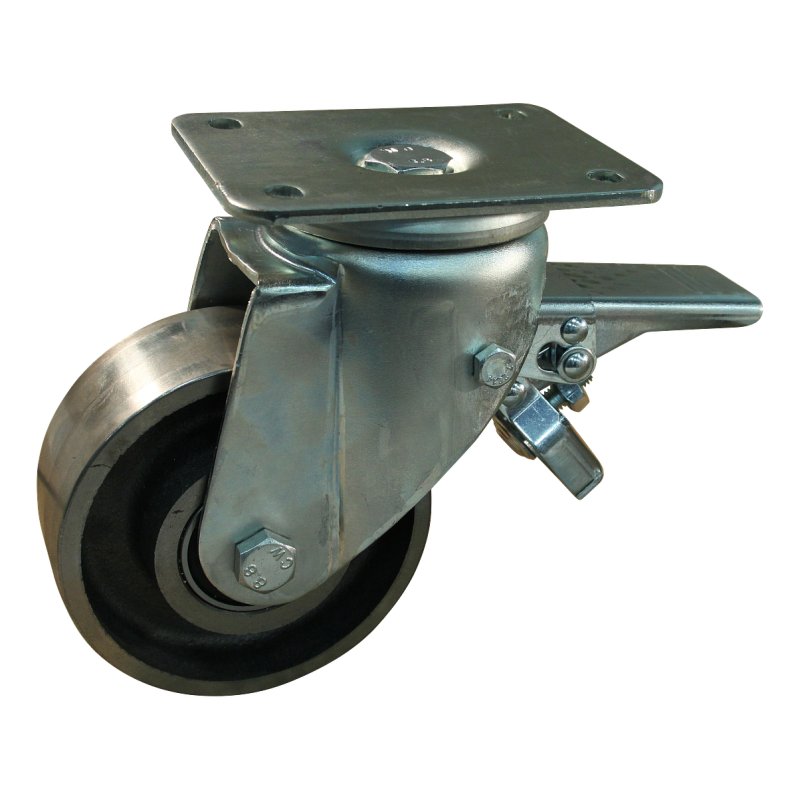 swivel castor with brake 100mm serie 45 ᠆ 32 plate mounting ball bearing