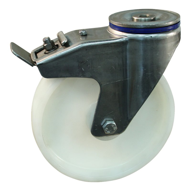 swivel castor with brake 200mm serie 34 ᠆ 31 bolt hole SS roller bearing
