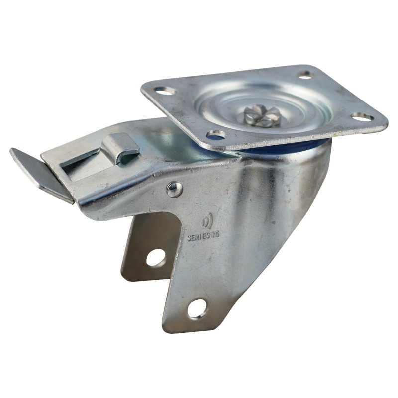 swivel castor with brake 7x1 3/4 (175x45) 1.25x3.8 (200x50) ET0 NL60mm steel C-179 silver grey 15 plate mounting roller bearin