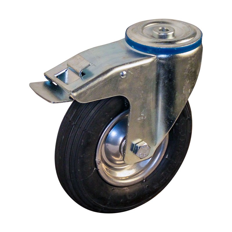 swivel castor with brake 200x50 1.25x3.8 (200x50) ET0 NL60mm steel V-5501 silver grey 200mm 15 bolt hole roller bearing