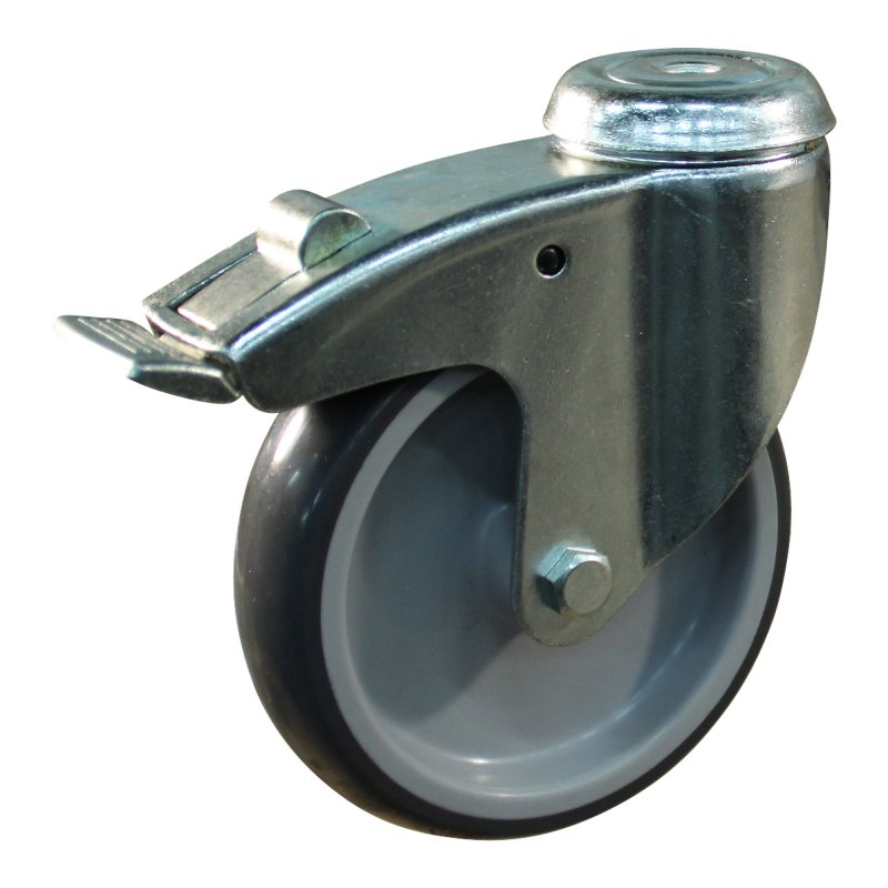 Lenkrolle mit Feststeller 125mm Serie 69-61 Rückenloch Gleitlager
