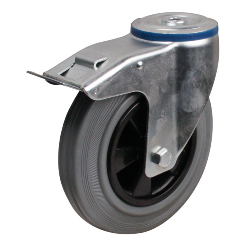 swivel castor with brake 200mm series 11 ᠆ 15 bolt hole roller bearing