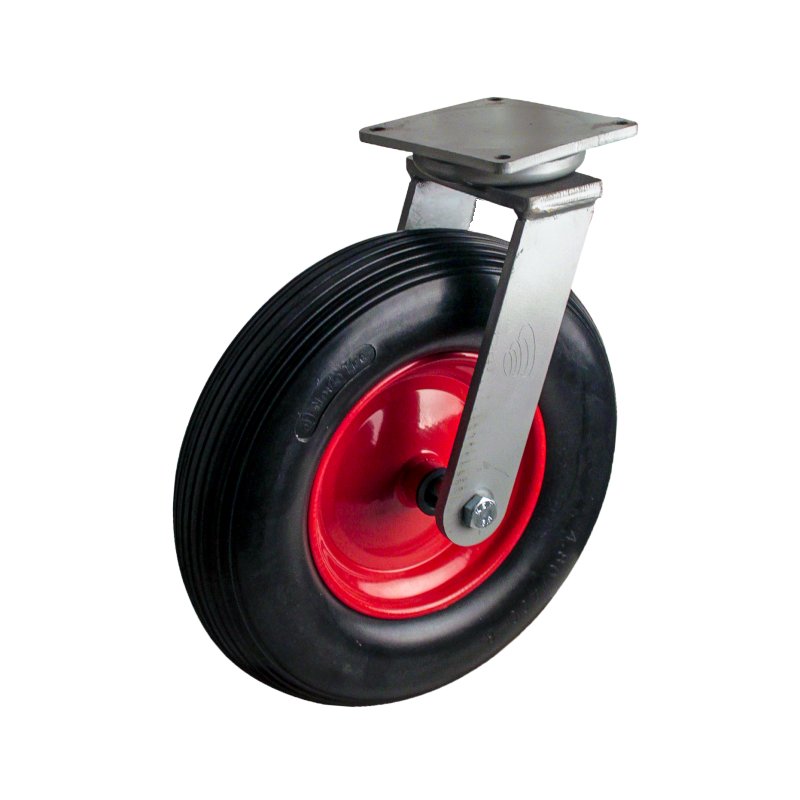 swivel castor + ball bearing Ø25 NL75mm steel red 4.00x8 line 2.50Ax8 plate mounting ball bearing