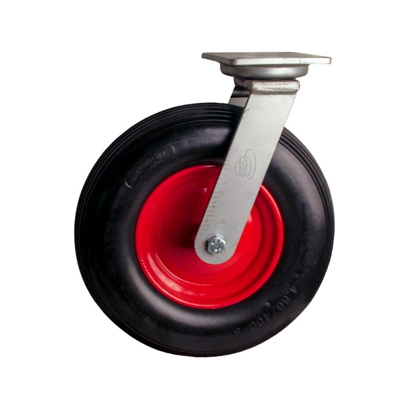 wheel + solid tyre + roller bearing Ø25 NL75mm steel red 4.00x8 line 2.50Ax8 plate mounting roller bearing