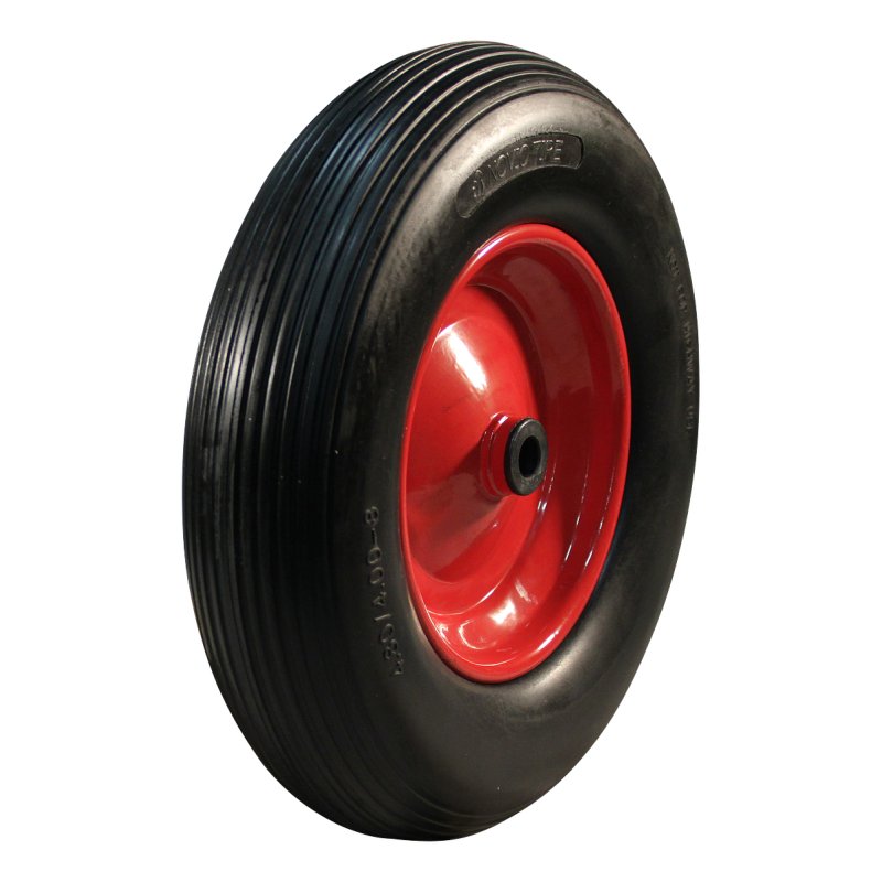 wheel + solid tyre + roller bearing Ø25 NL75mm steel red 4.00x8 line 2.50Ax8 20 plate mounting roller bearing