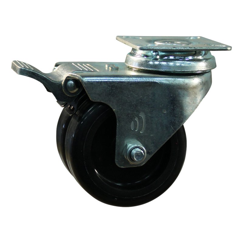 swivel castor with brake 75mm serie 65 - 62 plate mounting plain bore