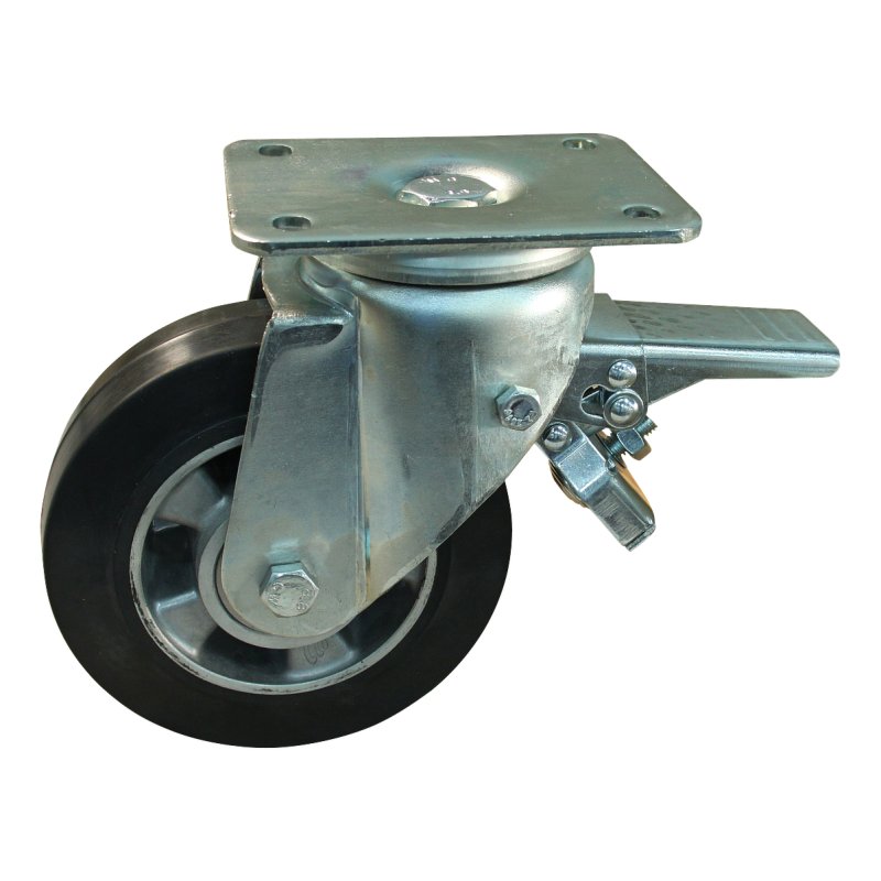 swivel castor with brake 180mm series 10 ᠆ 32 plate mounting ball bearing