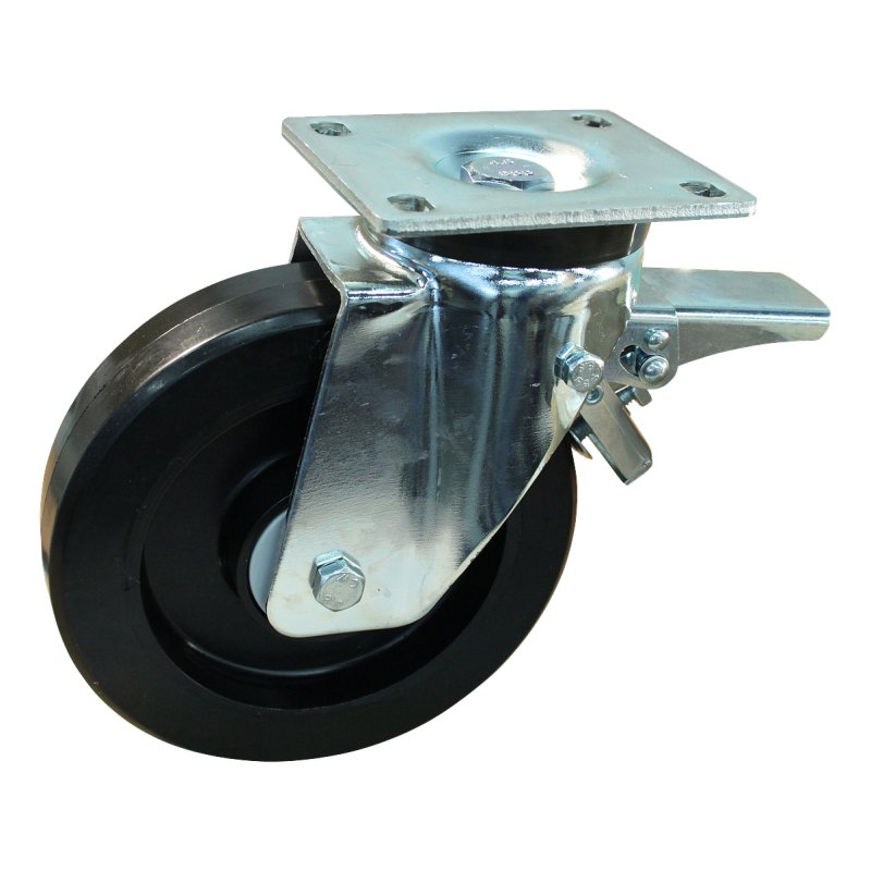 swivel castor with brake 200mm series 07 ᠆ 32 plate mounting ball bearing