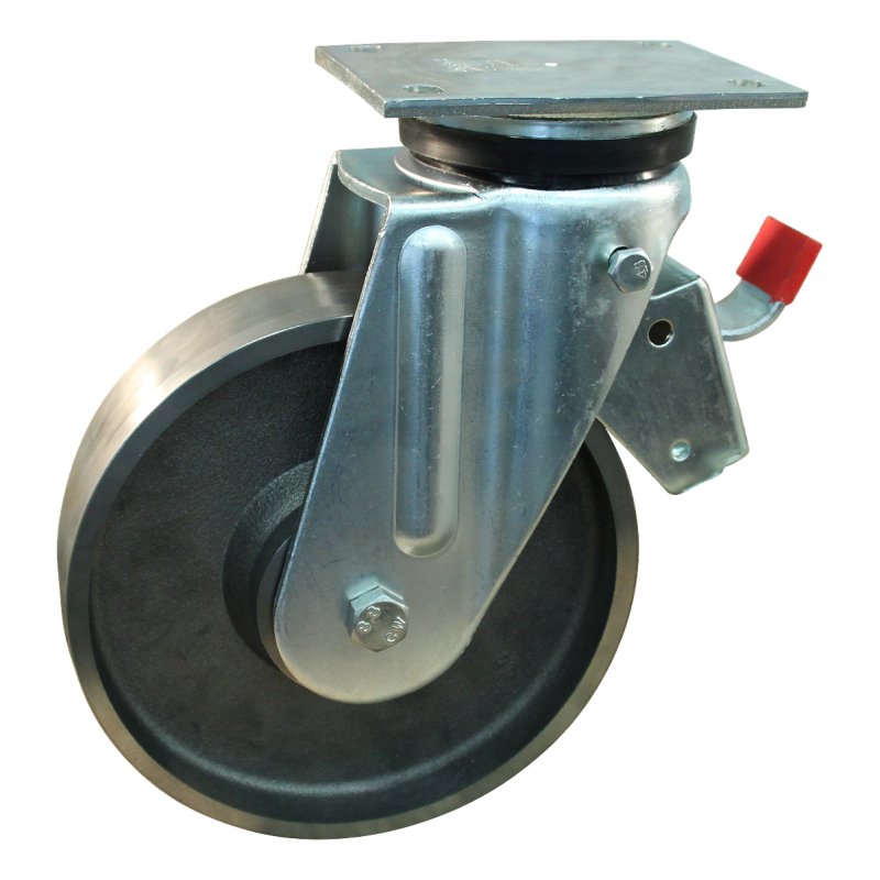 swivel castor with brake 250mm serie 45 ᠆ 14 plate mounting ball bearing