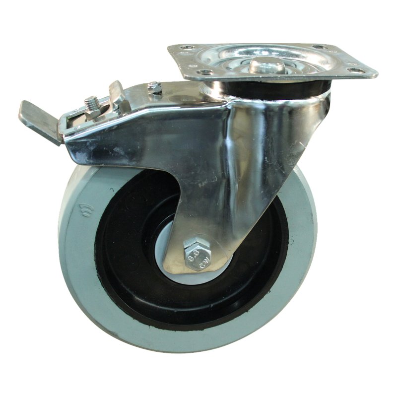 swivel castor with brake 200mm series 14 ᠆ 31 plate mounting ball bearing