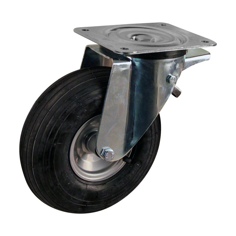 swivel castor with brake 3.00-4 2.10x4 ET0 NL69mm steel V-5501 grey 91 plate mounting roller bearing
