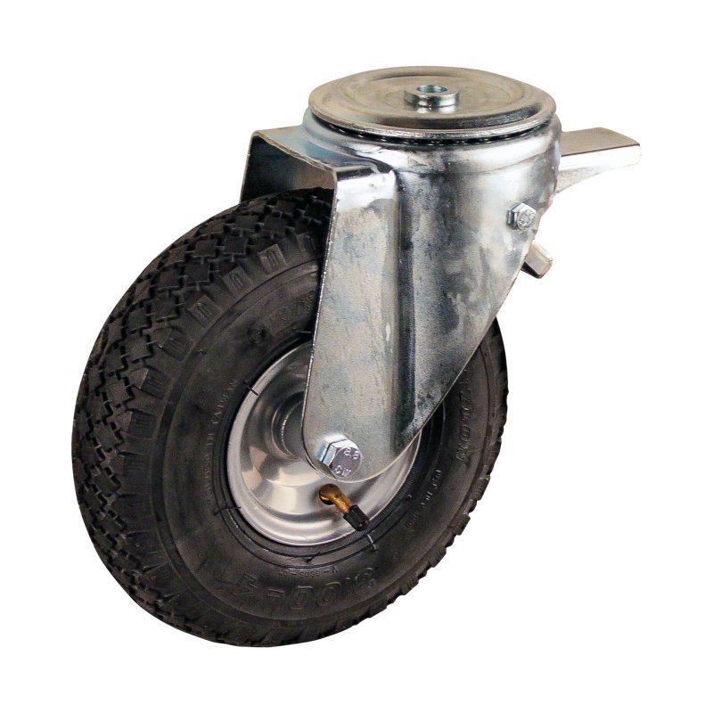 swivel castor with brake 3.00-4 2.10x4 ET0 NL69mm steel V-6605 grey 91 plate mounting roller bearing