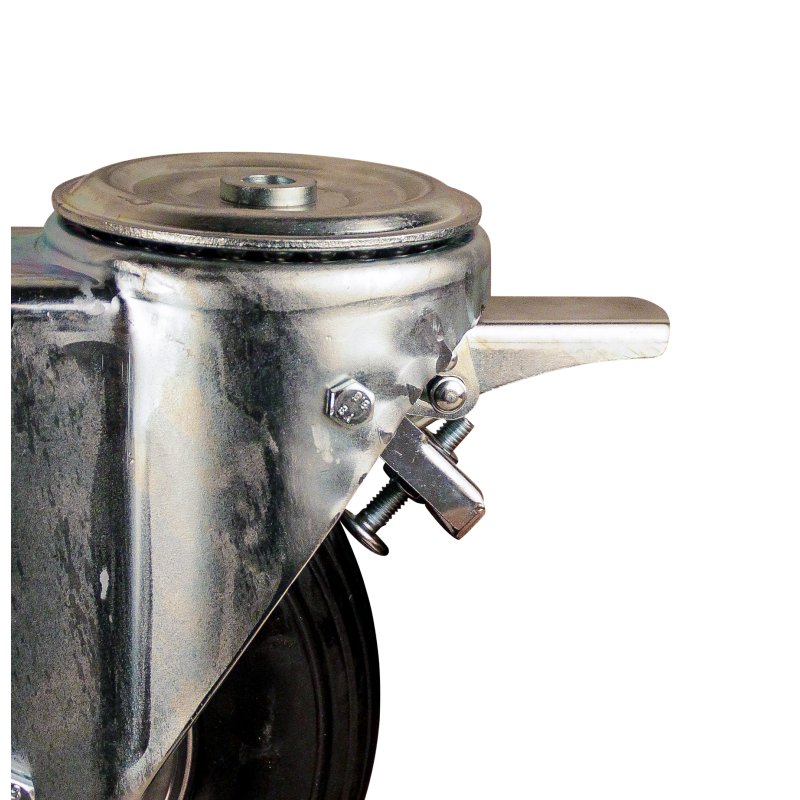 swivel castor with brake 3.00-4 2.10x4 ET0 NL69mm steel V-6605 grey 91 plate mounting roller bearing