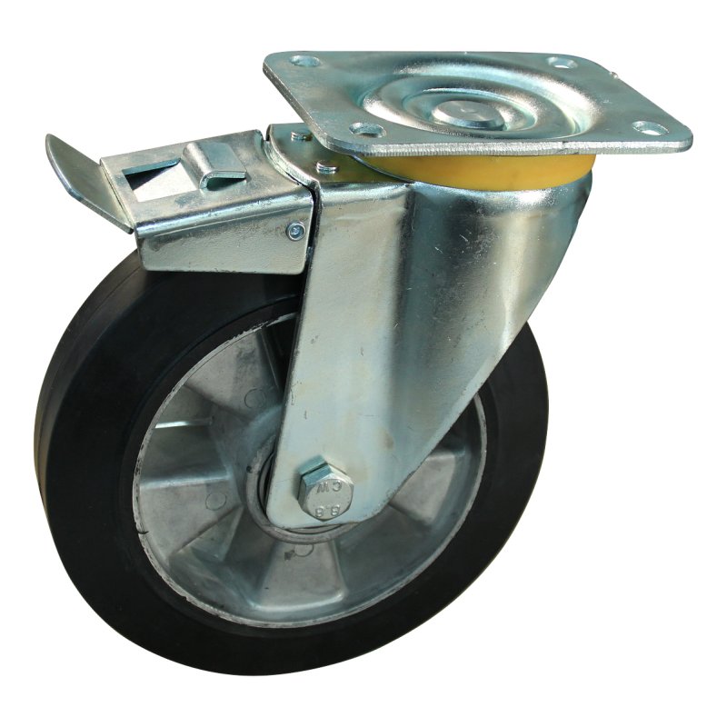 swivel castor with brake 200mm series 10 ᠆ 16 plate mounting ball bearing