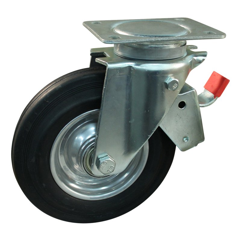 swivel castor with brake 200mm series 02 ᠆ 14 plate mounting ball bearing