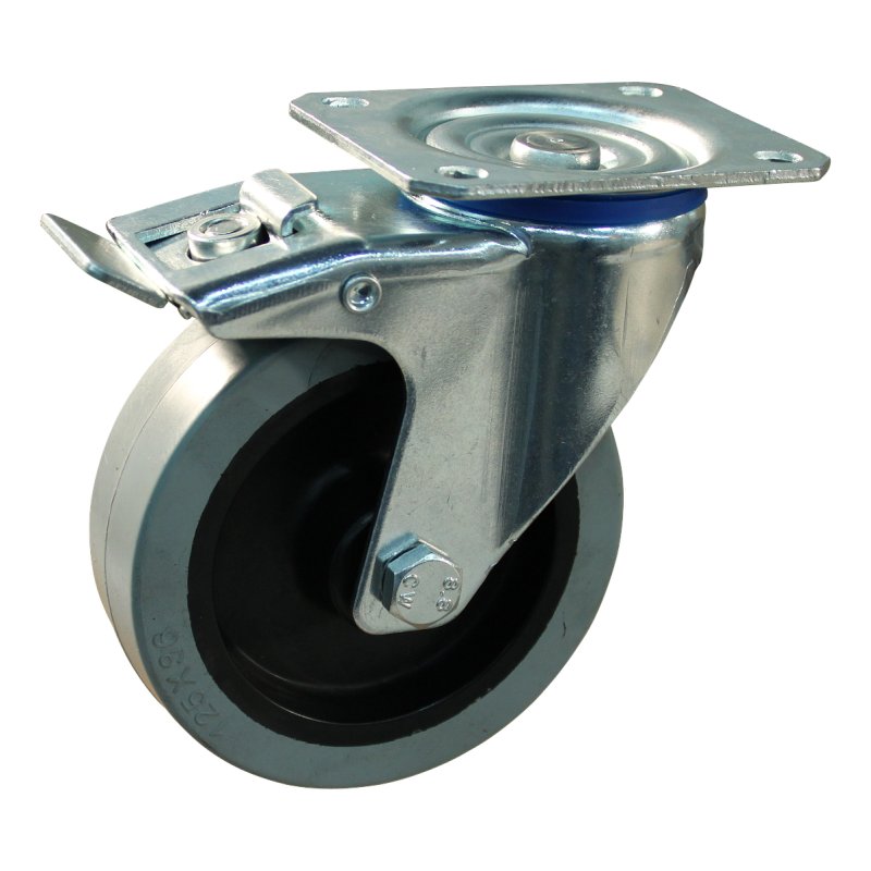 zwenkwiel geremd 100mm serie 14 ᠆ 12 plaatbevestiging rollager