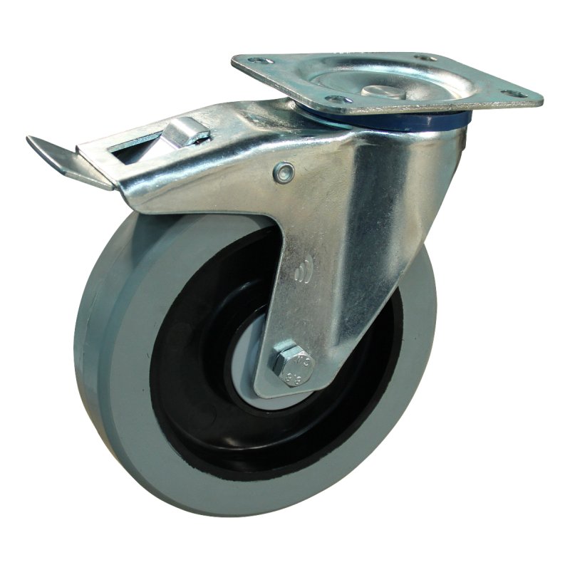 swivel castor with brake 200mm series 14 ᠆ 12 plate mounting ball bearing