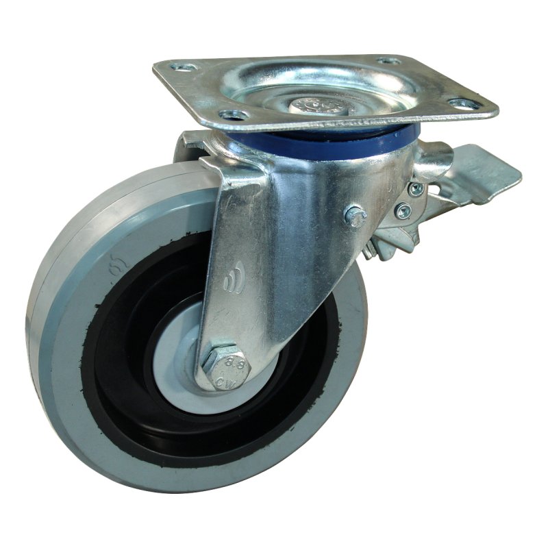 swivel castor with brake 200mm series 14 ᠆ 12 plaatbevestiging met uitsparing richtingvastzetter ball bearing