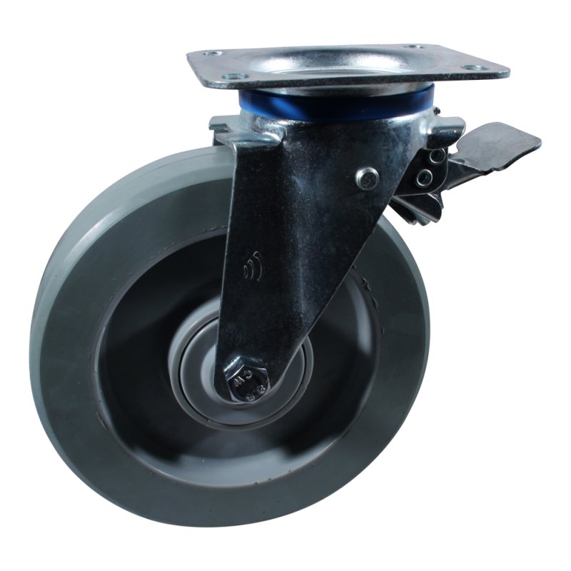 swivel castor with brake 200mm series 14 ᠆ 12 plaatbevestiging met uitsparing richtingvastzetter ball bearing