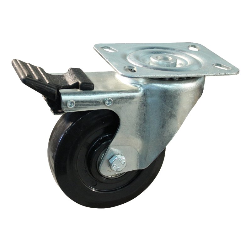 swivel castor with brake 100mm series 16 ᠆ 09 plate mounting ball bearing