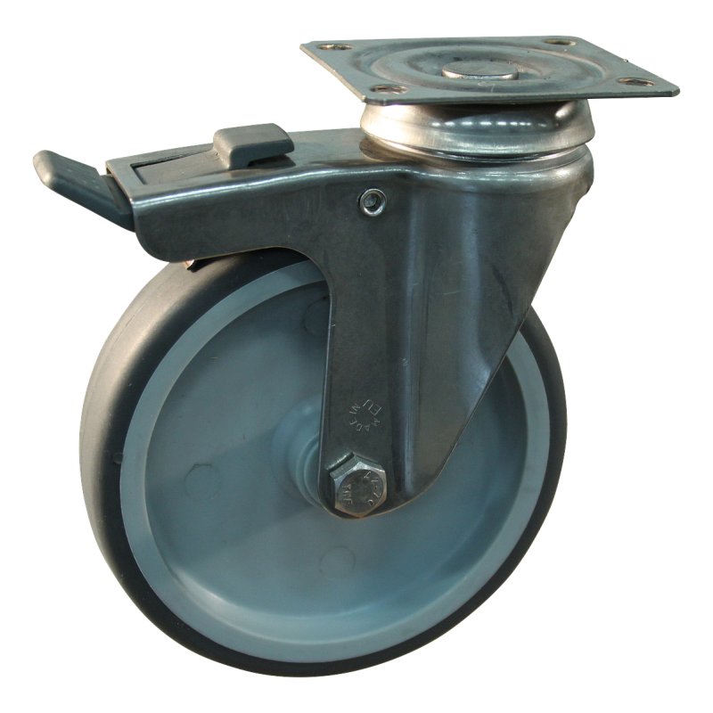 swivel castor with brake 75mm serie 68 ᠆ 37 plate mounting plain bore