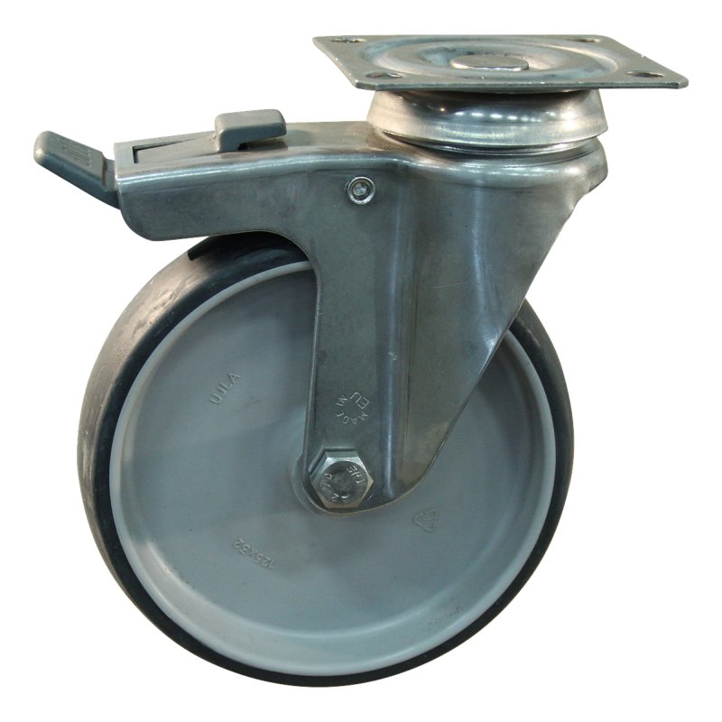 Lenkrolle mit Feststeller 100mm serie 66 ᠆ 37 Plattenbefestigung Gleitlager
