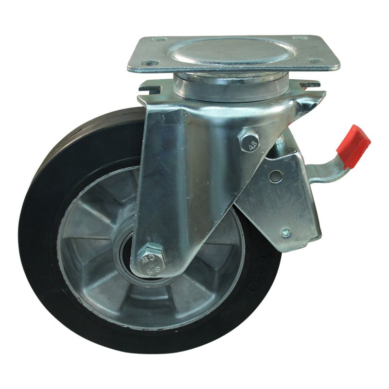 Lenkrolle mit Feststeller 180mm Serie 10 ᠆ 14 Plattenbefestigung Kugellager