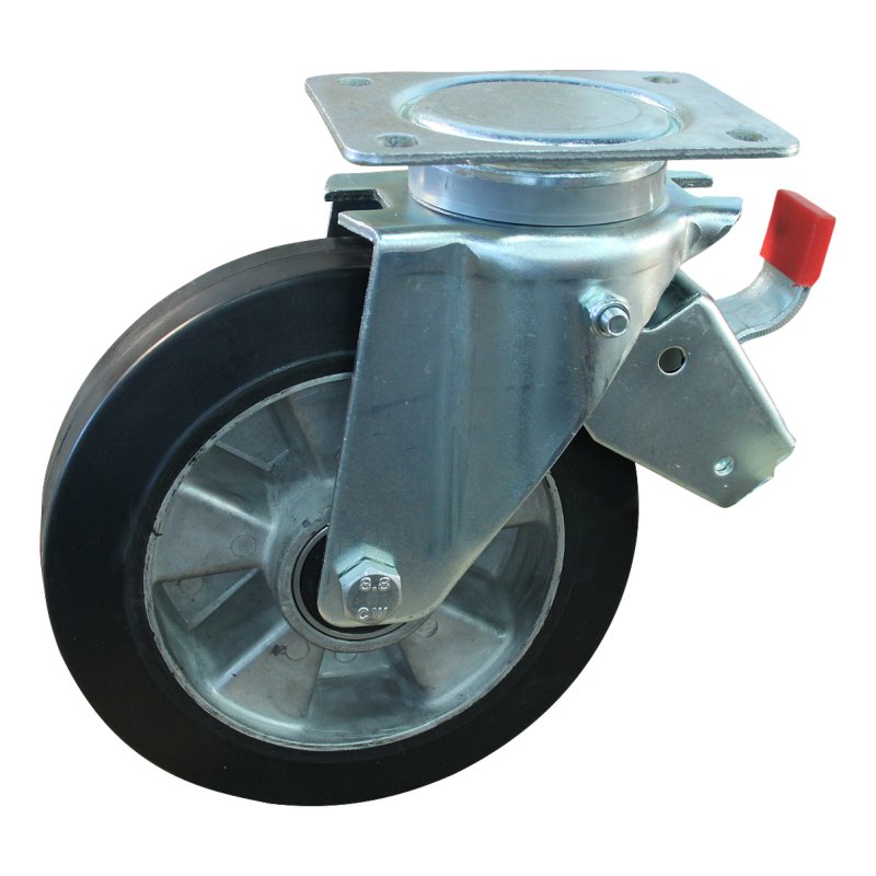 swivel castor with brake 250mm series 10 ᠆ 14 plaatbevestiging met uitsparing richtingvastzetter ball bearing