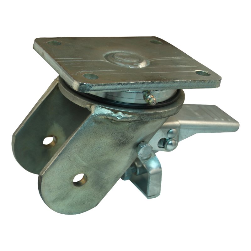 swivel castor with brake 100mm serie 33 ᠆ 22 plate mounting ball bearing