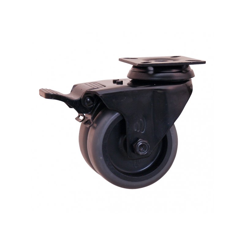 swivel castor with brake 50mm Novio Black series 68-62 plate mounting plain bore