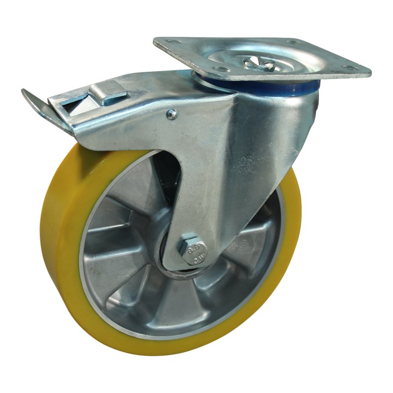 swivel castor with brake 200mm series 29 ᠆ 15 plate mounting ball bearing