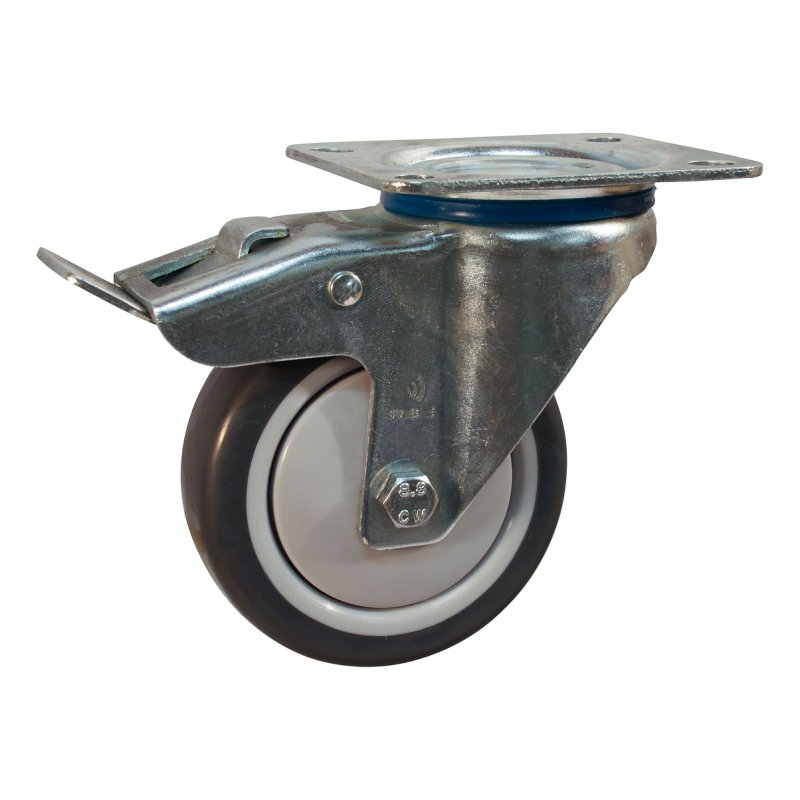 swivel castor with brake 100mm serie 19 ᠆ 15 plate mounting ball bearing