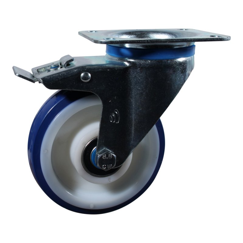swivel castor with brake 150mm series 27 ᠆ 12 plate mounting ball bearing