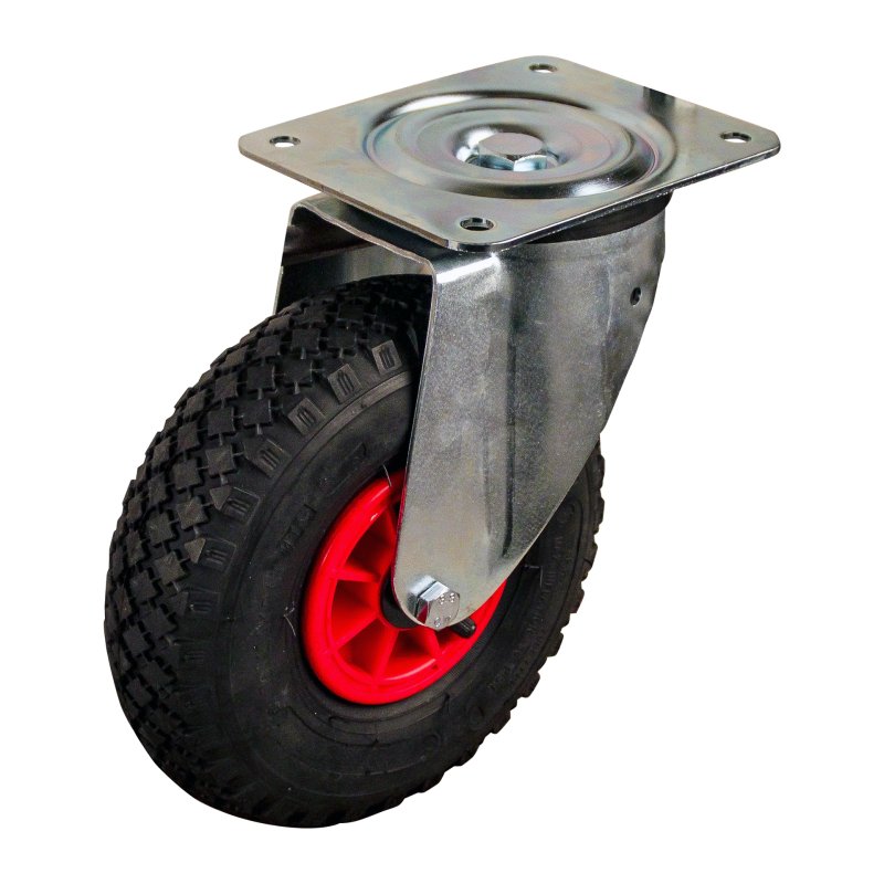 swivel castor + roller bearing Ø20 NL75mm plastic red 3.00x4 block 2.10X4 91 plate mounting roller bearing