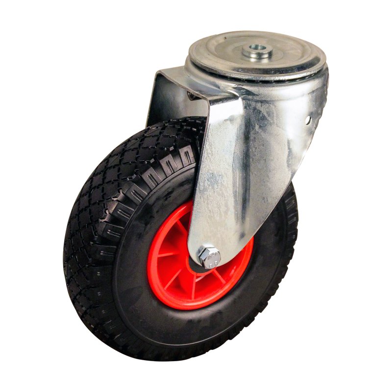 swivel castor + roller bearing Ø20 NL75mm plastic red 3.00x4 block 2.10X4 91 plate mounting roller bearing