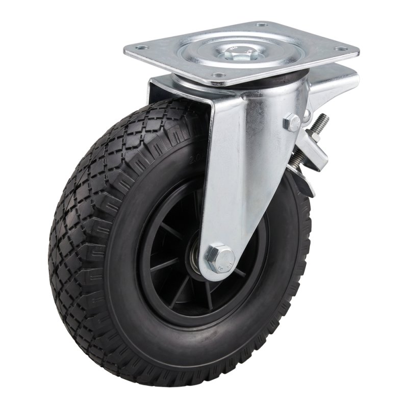 swivel castor with brake + roller bearing Ø20 NL75mm plastic black 3.00x4 block 2.10X4 91 plate mounting roller bearing