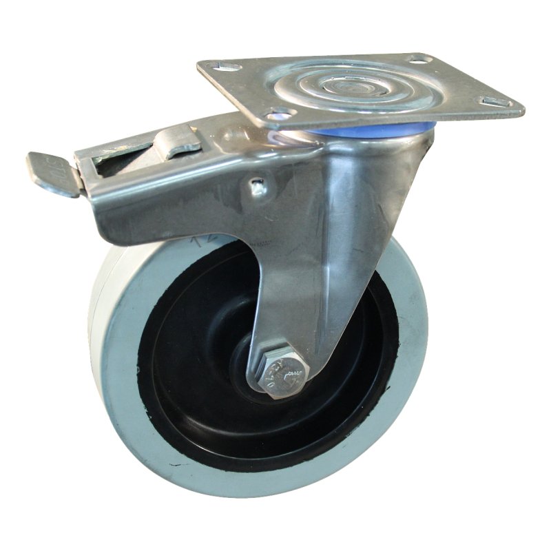 zwenkwiel geremd 125mm serie 14 ᠆ 30 plaatbevestiging RVS kogellager