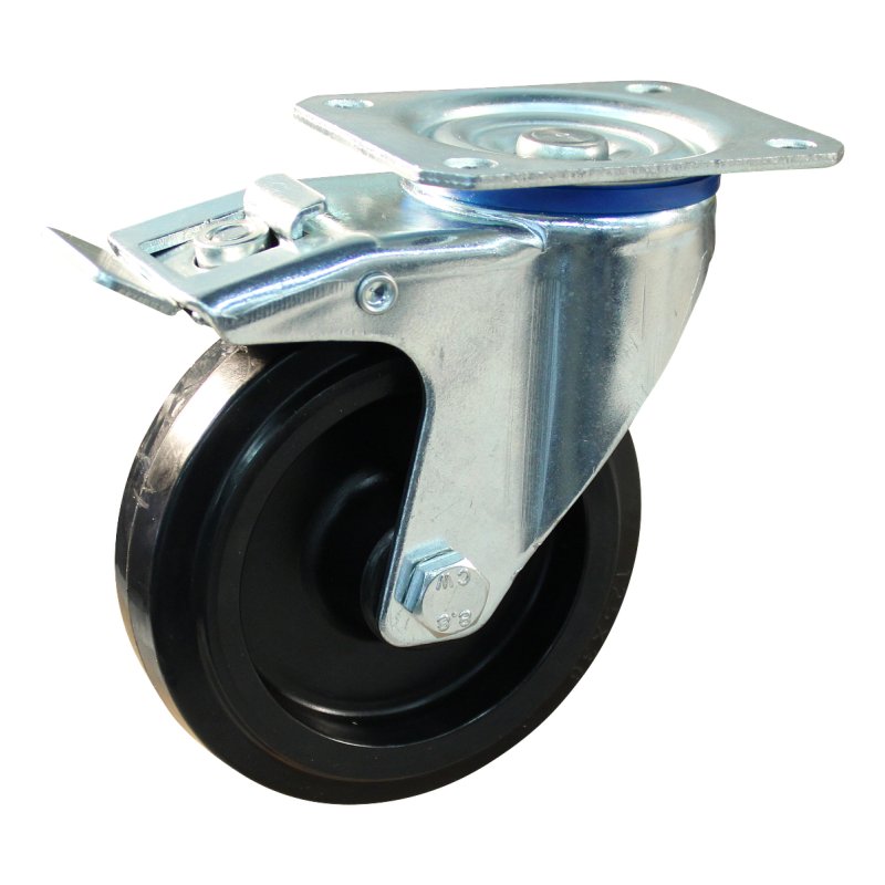 Lenkrolle mit Feststeller 100mm Serie 07 ᠆ 12 Plattenbefestigung Rollenlager