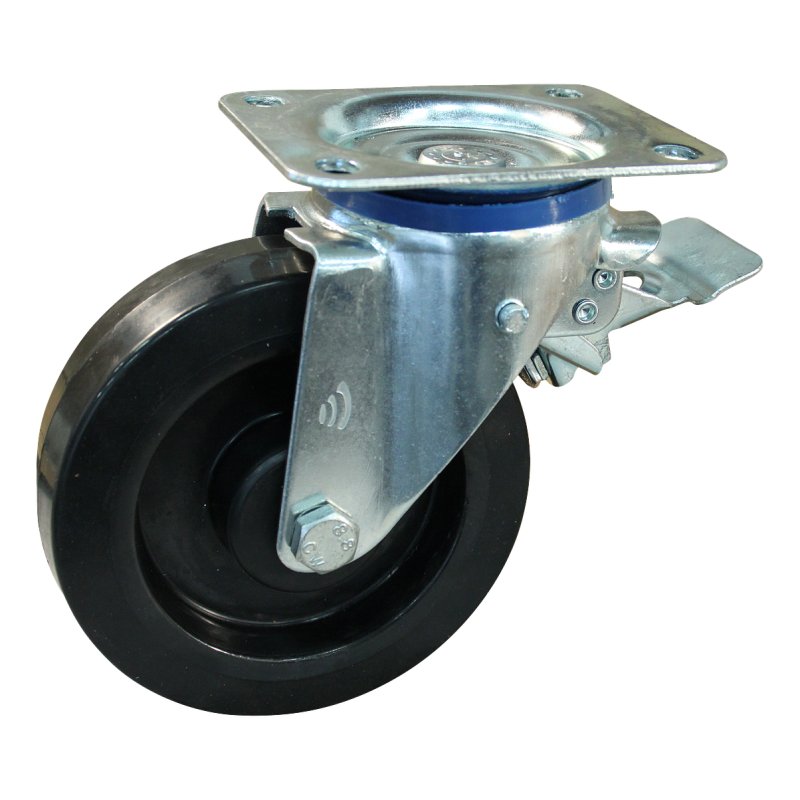 zwenkwiel geremd 160mm serie 07 ᠆ 12 plaatbevestiging met uitsparing richtingvastzetter rollager