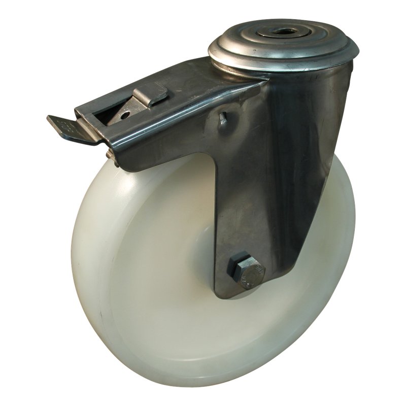 Lenkrolle mit Feststeller 200mm serie 34 ᠆ 30 Rückenloch Rollenlager Edelstahl