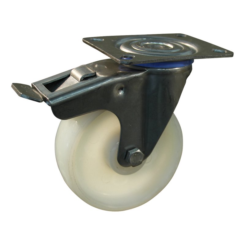 roulette pivotante avec frein 80mm serie 34 ᠆ 30 montage de la plaque roulement à aiguilles éxécution inox