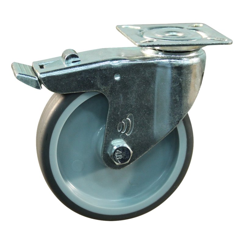 swivel castor with brake 100mm series 68-60 plate mounting plain bore