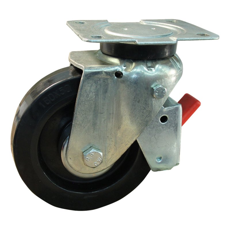 Lenkrolle mit Feststeller 160mm Serie 07 ᠆ Plattenbefestigung Rollenlager