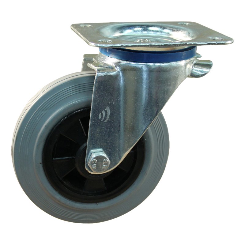 swivel castor 200mm series 11 ᠆ 12 plaatbevestiging met uitsparing richtingvastzetter roller bearing