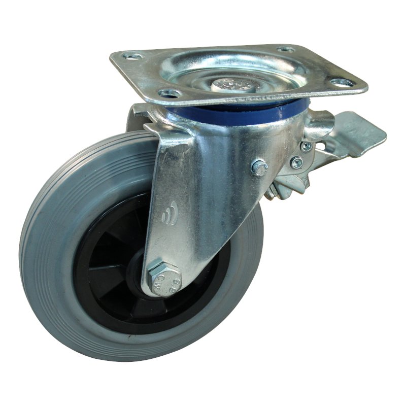 swivel castor with brake 160mm series 11 ᠆ 12 plaatbevestiging met uitsparing richtingvastzetter plain bore